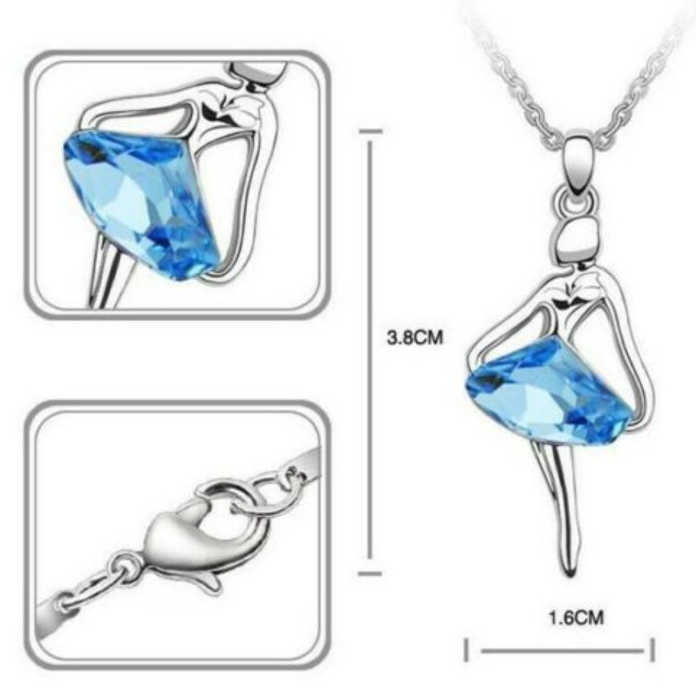 Light Blue Sapphire CZ Ballerina Dancer Pendant - Picture 2 of 4